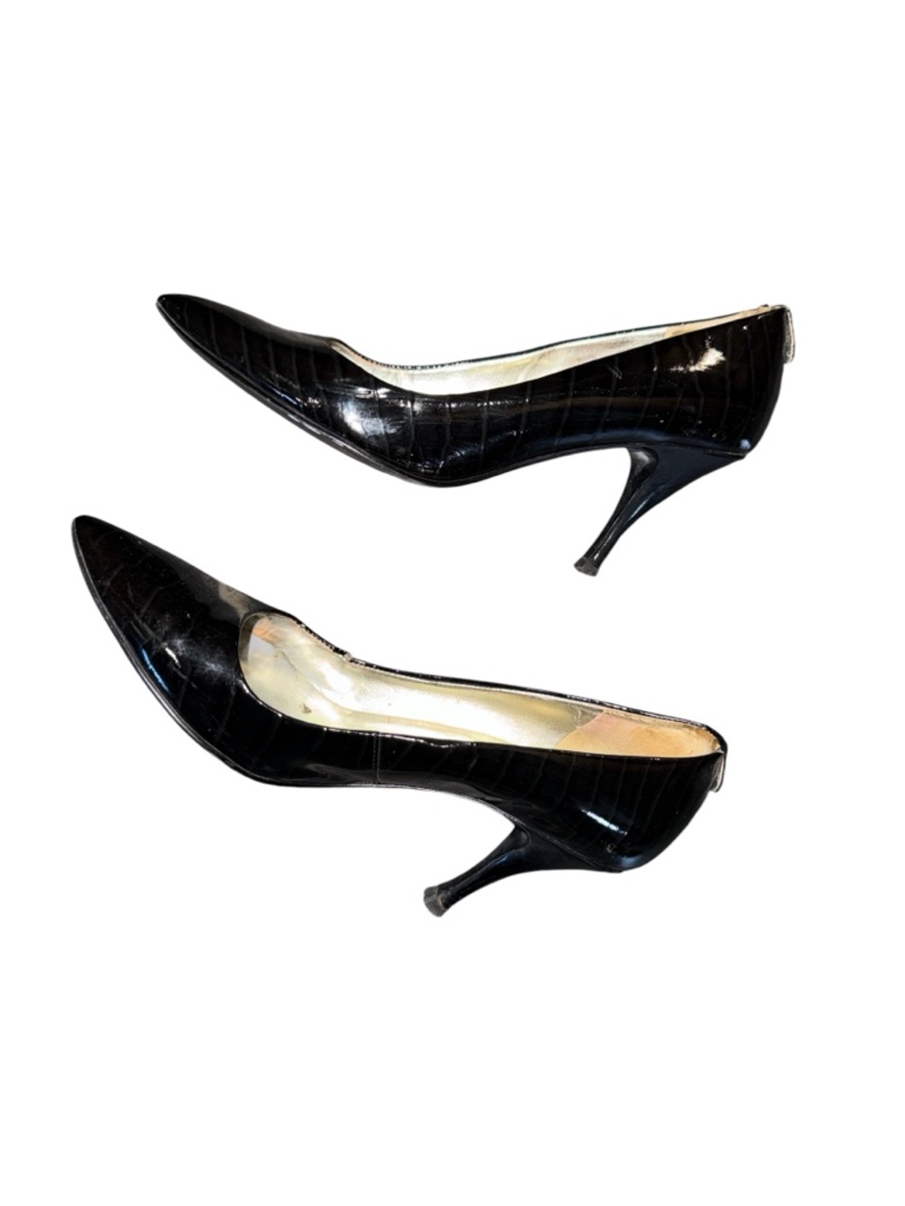 GUESS Black Croc-Embossed Pointed Toe Kitten Heels - Picture 3 of 7